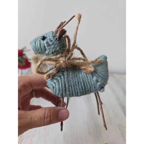 Enchanted Forest reindeer stick ornament Xmas decor set knit - Picture 4 of 9